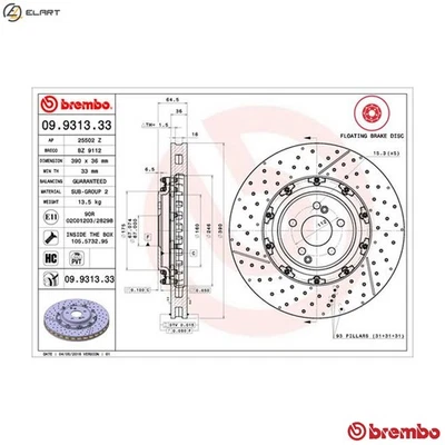 2x BRAKE DISC 09.9313.33 FOR MERCEDES-BENZ C-CLASS SL/AMG/Roadster SLS CLS 6.2L - Image 1 of 4