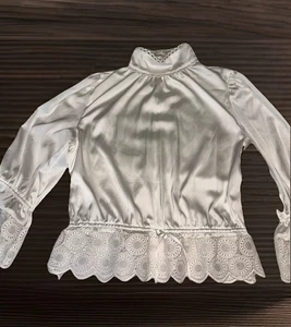 Ryegrass Blouse Womens L Ivory Neck Bell Sleeve Satin Lace - Picture 1 of 7