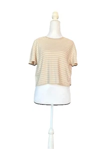 American Eagle beige/weiß kurz geschnittenes T-Shirt Damen Small - Bild 1 von 4