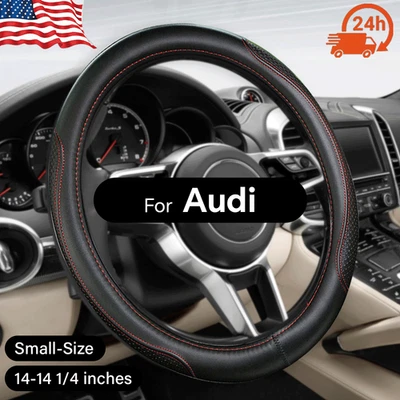 Genuine Black Leather Car Steering Wheel Cover Small 14'' For Audi A1 Q2 A3 A5 - Image 1 of 4