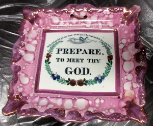 EXCELENTE PLACA ANTIGUA INGLESA ROSA LUSTERWARE "PREPÁRATE PARA CONOCER A TU DIOS" - Imagen 1 de 14