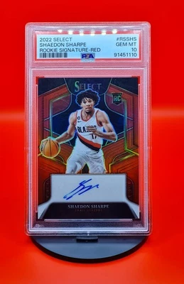 2022 Panini Select Shaedon Sharpe RC Rookie Signature Red Auto /99 PSA 10 - Bild 1 von 3