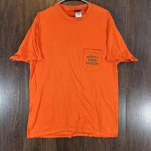 VTG Harley Davidson Orange T-Shirt Chuck’s 30 Anniversary Bloomington IL Pocket - Picture 1 of 10