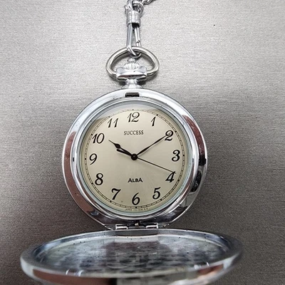 Seiko Alba Success Pocket Watch Men 45mm Silver Dial Steel V721-0a20 New Batt - Image 1 of 4