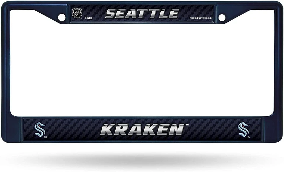 Seattle Kraken 高级蓝色金属车牌框镀铬标签盖,12x6... — 第 1/1 张图片