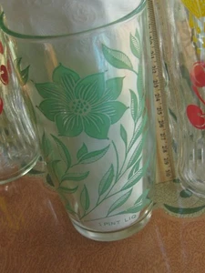 Trinkgeschirr Gläser Hasel Atlas #298 Eistee Vintage MCM grün geblümt 1 Pint 6" - Bild 1 von 2
