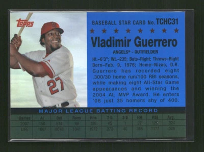 2008 Topps Chrome #TCHC31 Vladimir Guerrero Trading Card History Blue #/200 - Image 1 of 2