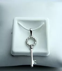 Key To My Heart Diamond and Silver Necklace Pendant - Picture 1 of 1