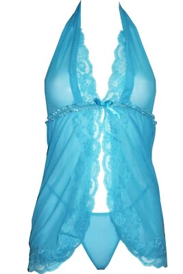 Mujeres Malla Azul Turquesa Babydoll Prendas para dormir Vestido de noche, Camisa, Ropa de noche Foto 1 de 2