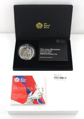 2013 Royal Mint Britannia 1oz Silver BU Two Pounds £2 Coin, COA, Boxed, Outer - Image 1 of 4