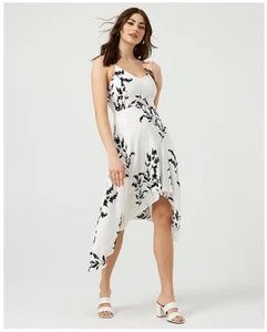 Women Le Chateau Floral Print Pebbled Crêpe V-Neck Black & White Dress Size XXL - Picture 1 of 5