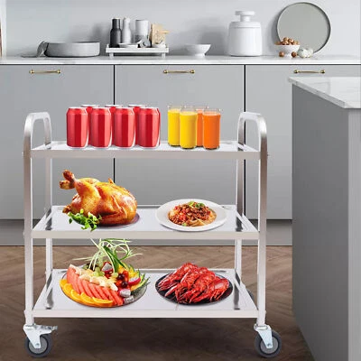 Serving Trolley Kitchen Trolley Kitchen Trolley Wheeled Trolley Clearing Trolley Metal Stainless Steel - Image 1 of 4