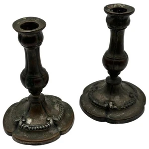 Antique Pair of Candleholders 1800's Sheffield (?) Old Candlestick Holders - Picture 1 of 12