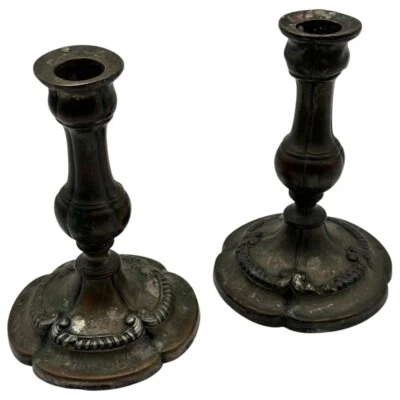 Antique Pair of Candleholders 1800's Sheffield (?) Old Candlestick Holders - Image 1 of 4