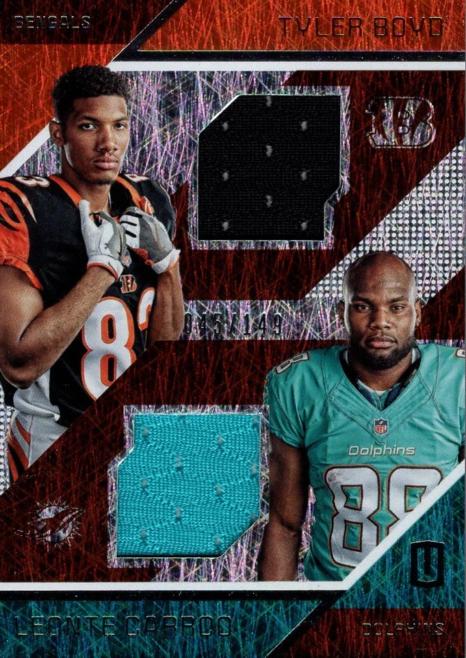 2016 Panini Unparalleled Rookie Dual Mem 17 Leonte Carroo Tyler Boyd Jersey /149 - Image 1 of 2