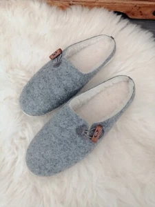 Felt Sheep Wool Slippers Mules Grey Indoor Slip On Warm - Picture 1 of 10