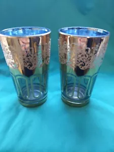 Arabic Tea Glasses x2 Embellished with 24c gold on blue glass.non slip - Picture 1 of 7