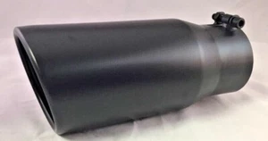 MATTE BLACK DIESEL EXHAUST TIP 4" INLET 5" OUTLET 12" LONG ANGLED ROLLED END - Picture 1 of 5