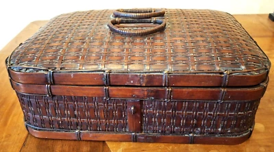 Coffret ancien vannerie Boite Fin 19°, 29 x 18 x 9 cm ART POPULAIRE - Photo 1/4