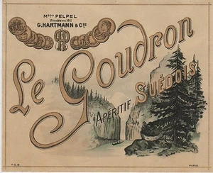 "LE GOUDRON APERITIF SUEDOIS" Etiquette-chromo originale fin 1800 - Picture 1 of 1