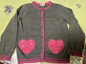 Girls kids Design History gray Pink Valentine Sequin Heart Cardigan Sweater Sz 6 - Picture 1 of 6