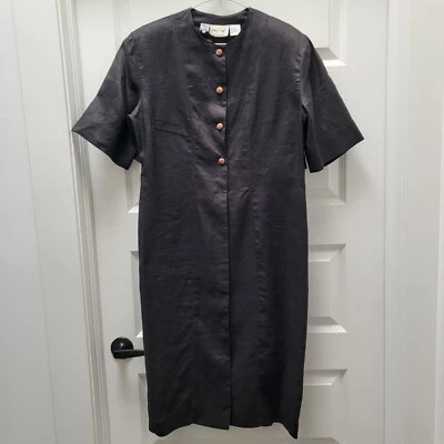 Oleg Cassini Black Coat Women's Black 100% Ramie Layer Short Sleeve Dress Sz M - Image 1 of 4