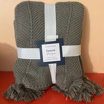 Charter Club Damask Design Chevron Throw, 50" x 60" Color Gray MSRP $100.00 @ - Image 1 of 4