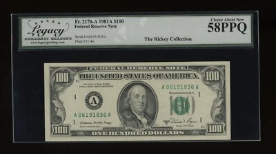 DBR 1981-A $100 Boston Fr. 2170-A Legacy 58 PPQ Serial A06191836A - Image 1 of 2