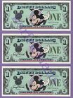 1987 AA $1 MICKEY DISNEY DOLLARS (3) Consecutive A00194440A-442 DL 2ND ISSUE