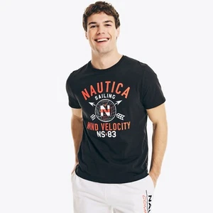 Neu mit Etikett Nautica Gr. XXL Herren Pfeil Karte Logo Grafik schwarz orange Segeln T-Shirt - Bild 1 von 6