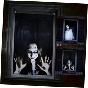 2 Pack of Halloween Female Ghost Curtain, Window Door Scary Cover, An-2pack - Picture 1 of 7