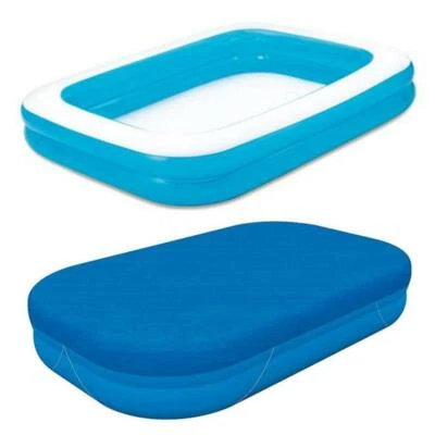KDS Kinder Planschbecken mit Abdeckplane eckig blau 201 x 150 x 51 Swimming Pool Set