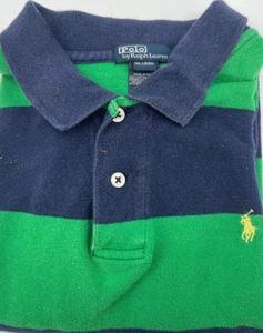 Polo Ralph Lauren Rugby Polo Shirt Boys Size XL 20 Blue Green Striped Preppy - Picture 1 of 7