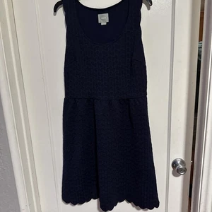 Anthropologie Maeve Scalloped Sleeveless A-Line Dress Size LARGE Navy Blue LACE - Picture 1 of 12