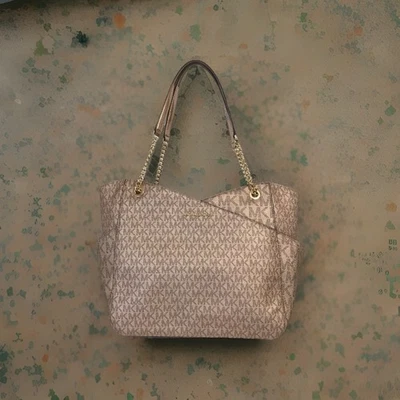 MICHAEL KORS JET SET TRAVEL LARGE CHAIN SHOULDER TOTE BAG PURSE ROSE GOLD READ - Image 1 of 4