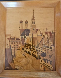 Buchschmid Gretaux Intarsien Bild Holz München Rathaus Deutschland BG - Bild 1 von 6