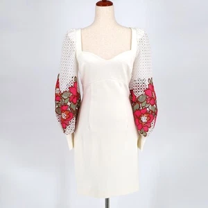 Elliatt Women Ivory Embroidered Balloon Sleeve Juke Cocktail Mini Dress Size S - Picture 1 of 5