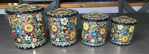 VTG 4-DAHER EMBOSSED NESTING BISCUIT TINS CANISTERS MCM HOLLAND FLORAL W/LIDS - Bild 1 von 24