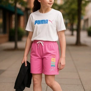 Puma Girls Shorts Size Large Pink Rainbow Sparkle Sweatshorts NEW - Picture 1 of 6