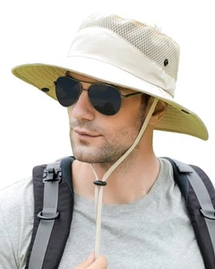 Mens Sun Hat Wide Brim Breathable Mesh UPF 50+ Bucket Hat Waterproof Fishing ... - Picture 1 of 6