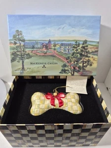 Mackenzie Child’s Parchment Check Dog Bone Christmas Ornament New & Unused - Bild 1 von 5