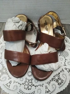N.O.S. ANDREA CARRANO SANDALIAS DE CUERO MARRÓN CON CORREA AL TOBILLO TALLA 7.5 HECHAS EN ITALIA - Imagen 1 de 13