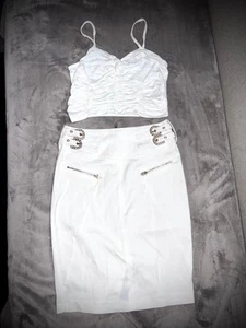 Sexy Zweiteiliges Set Outfit Clubwear Bleistift Rock+Crop Top Weiß Business - Bild 1 von 8