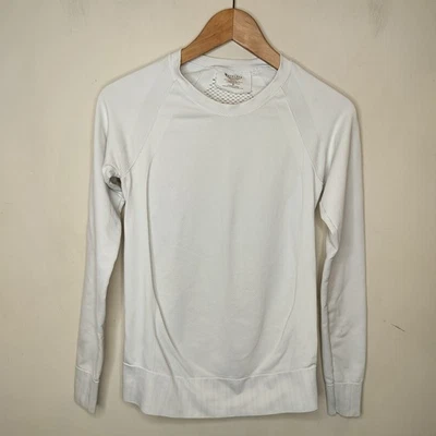 Athleta Long Sleeve Top Size Small Thumb Holes Stretchy Athletic White Nylon - Image 1 of 4