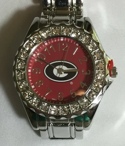 New Georgia Bulldogs Ladies Watch, Bracelet, Metal, Crystal With Free Battery Cover
