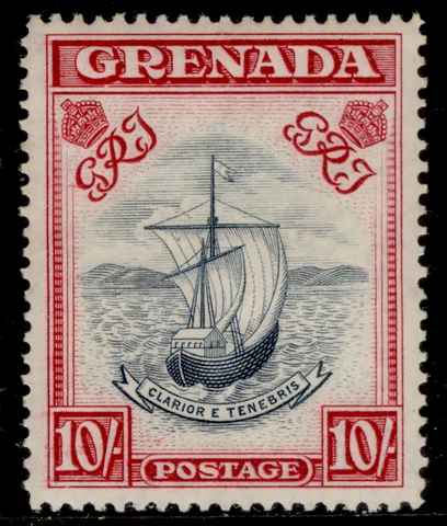 GRENADA SG163b, 10s slate-blue and bright carmine, LH MINT. Cat £300. PERF 14 Cover