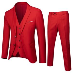 Men's Formal Dress Suit 3PCS Blazer Jacket Vest Pants Groom Business Slim Fit L 