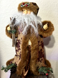 Weihnachtsmann Weihnachtsbaum Tischauflage braun Fellbesatz Vintage Urlaub St Nick - Bild 1 von 8