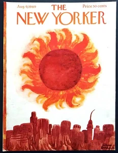 1969 Hot Sun Melting Nueva York arte de Charles Addams 9 de agosto New Yorker cubierta magnética solamente - Imagen 1 de 1