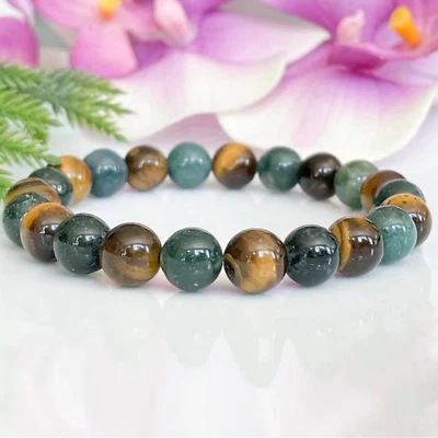 Bracelet en perles Oeil de Tigre et Agate Mousse – Pierres naturelles - Imagen 1 de 4